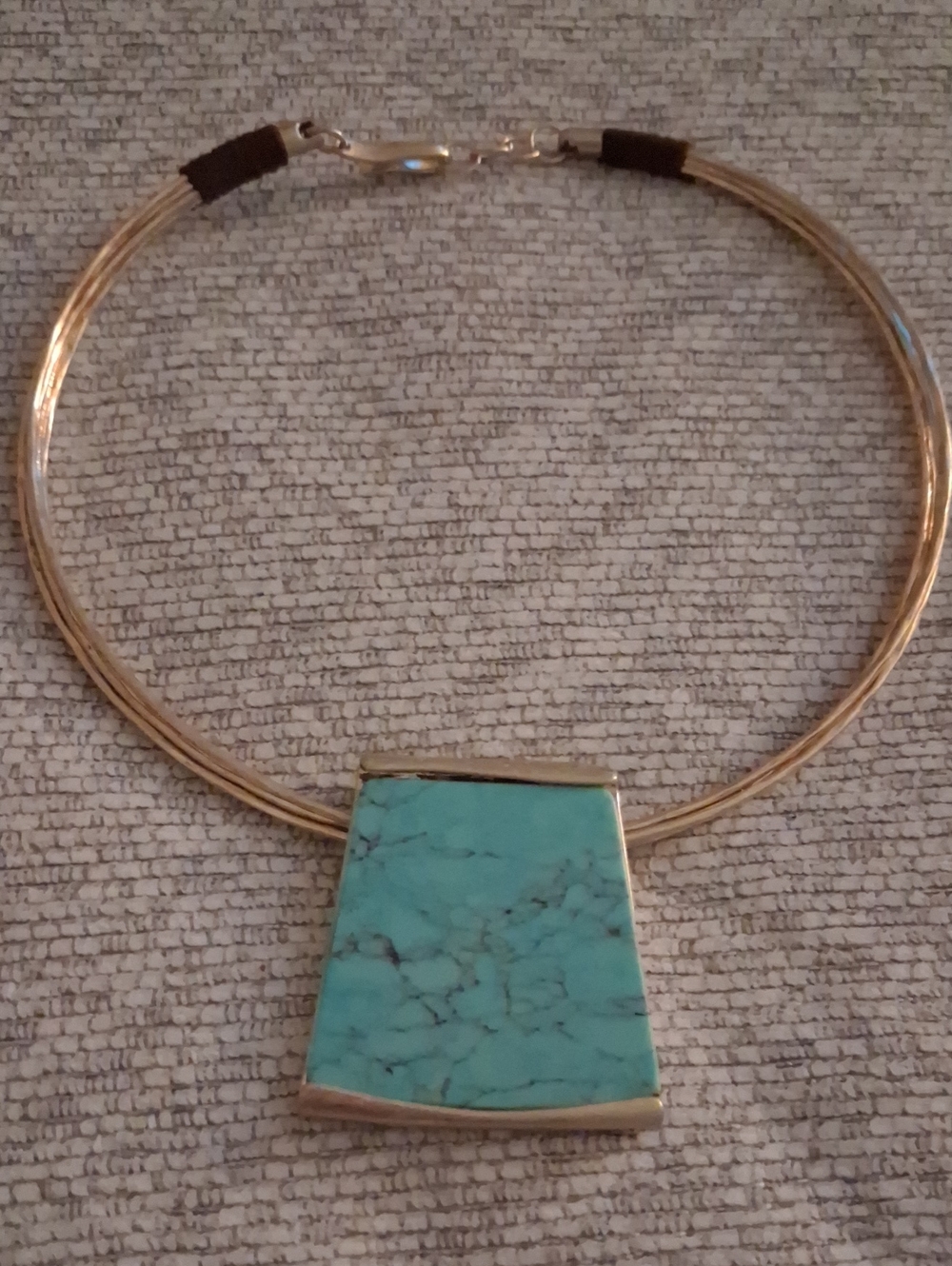 Gold-Tone Necklace with Turquoise Stone Pendant